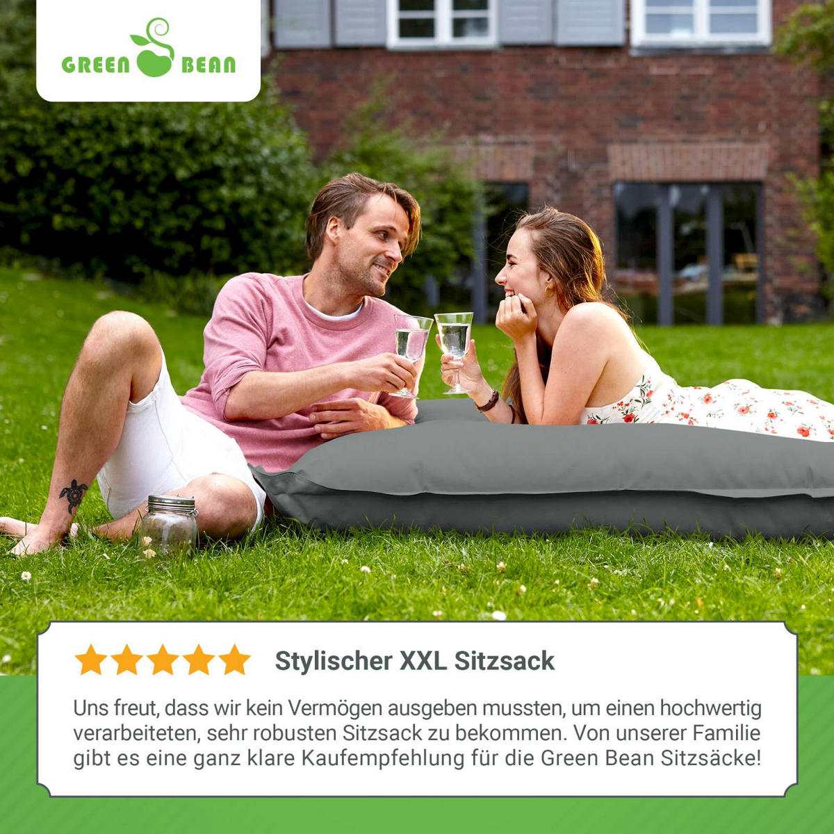 RIESEN-SITZSACK "Square" 140x180cm 380 L - Dunkelgrau, Textil (140/25/180cm) - Green Bean