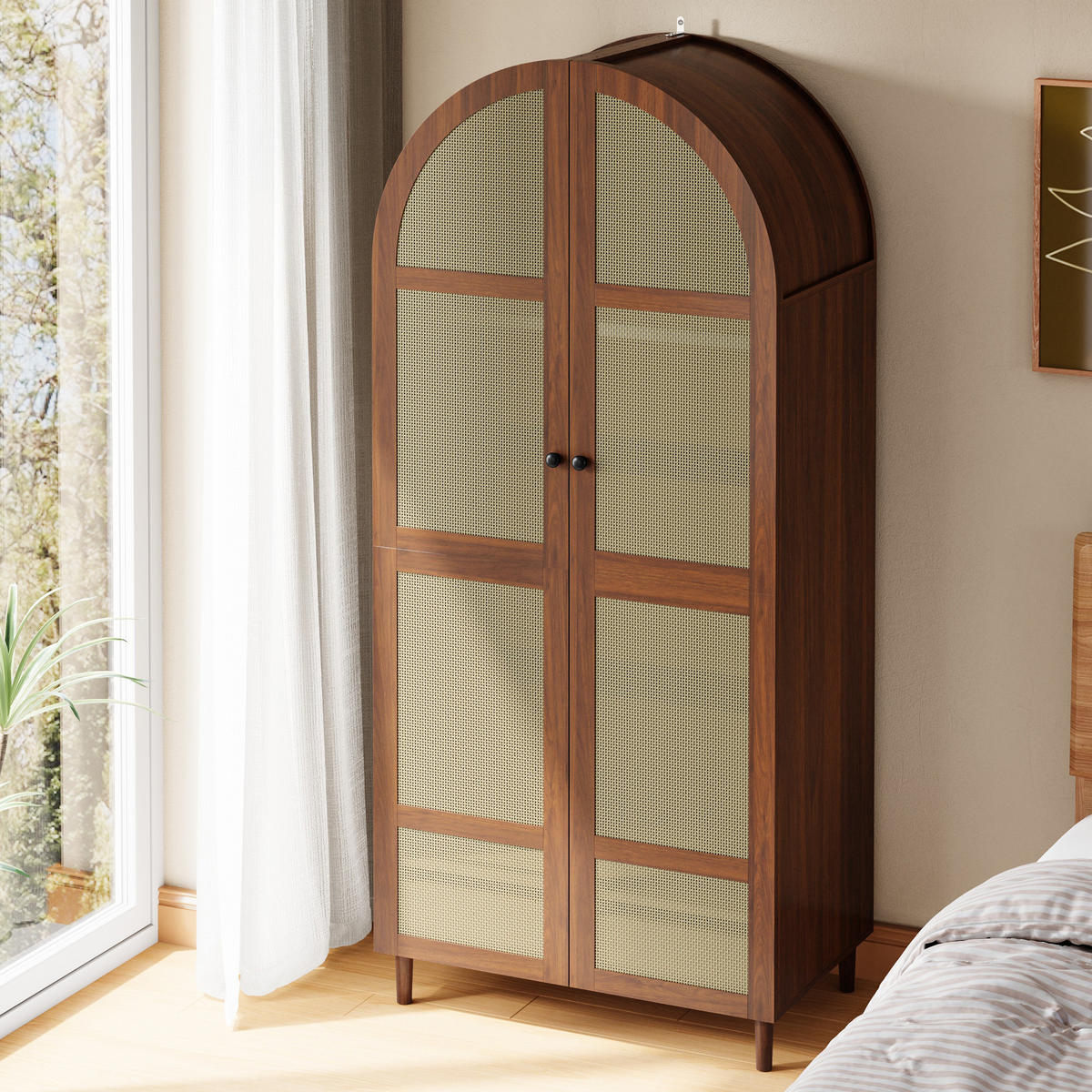 KLEIDERSCHRANK Gebogene Türen Stauraum Schubladen Modern - Walnussfarben, Holzwerkstoff (80/179/50cm) - FLIEKS