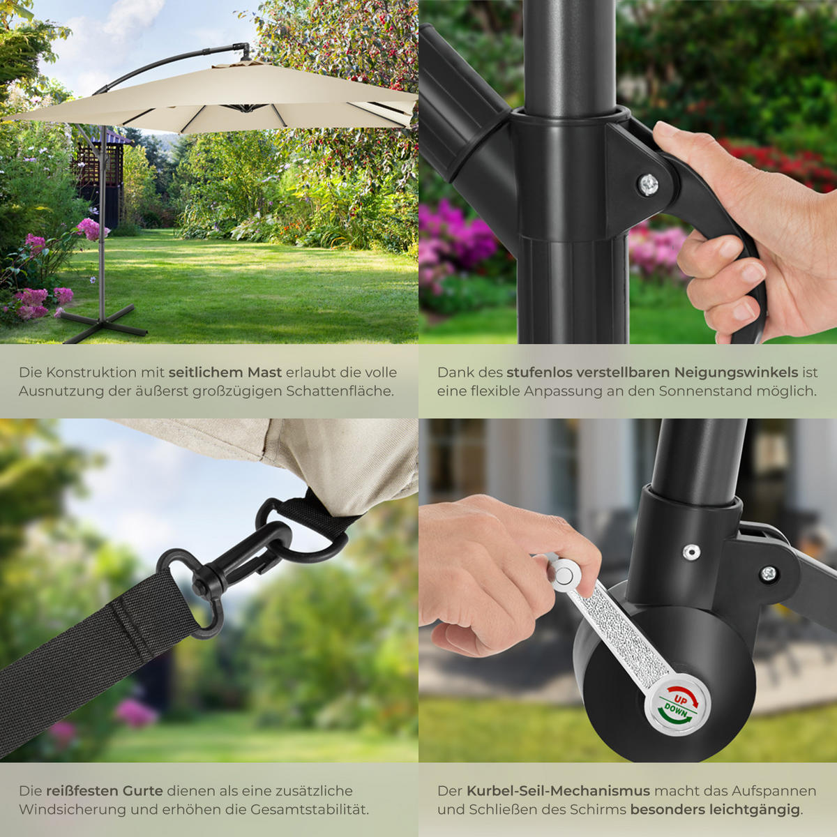 SONNENSCHIRM Apollon, inkl. Windsicherung und Schutzhülle, beige - Beige, Kunststoff (250/300cm) - tectake