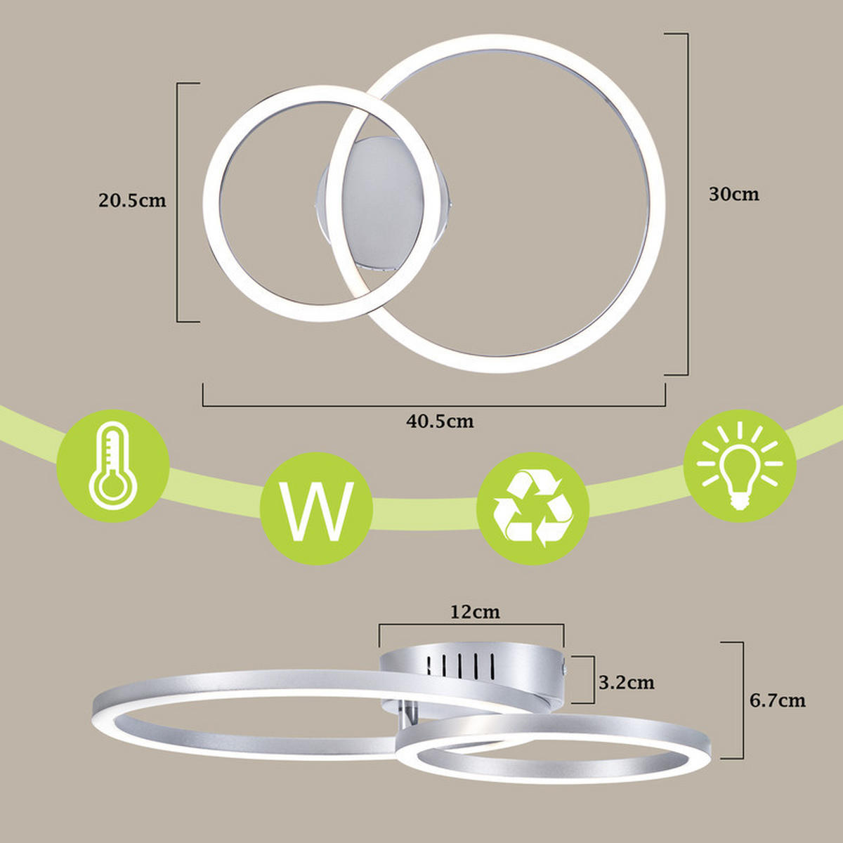 LED stropné svietidlo 30x40,5x6,7 cm - strieborná, plast (40.5/30/6.7cm) - Nettlife