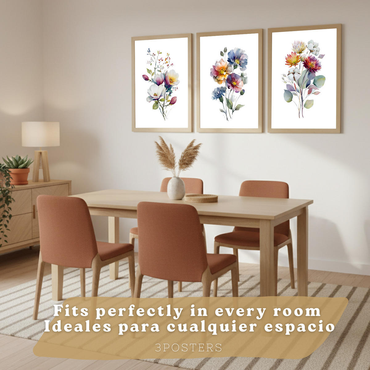 PLAKAT Sada 3 botanických uměleckých tisků. Květinové nástěnné umění. Moderní minimalistický květinový nástěnný PLAKAT. Velikost Bezrámové A3 - čirá, papír (29.7/42/3cm) - Nacnic