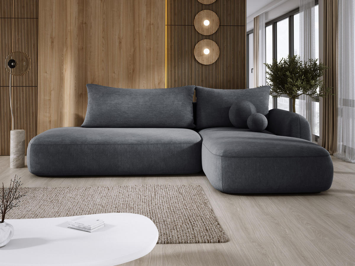 ECKSOFA BABU mit Bettfunktion – Moderne Polsterecke für Wohnzimmer, Funktionales Schlafsofa im Stoff CLOUD, 300x105x60 cm, Rechte, – Grau - Grau, Holz/Textil (300/190cm) - DomoHome