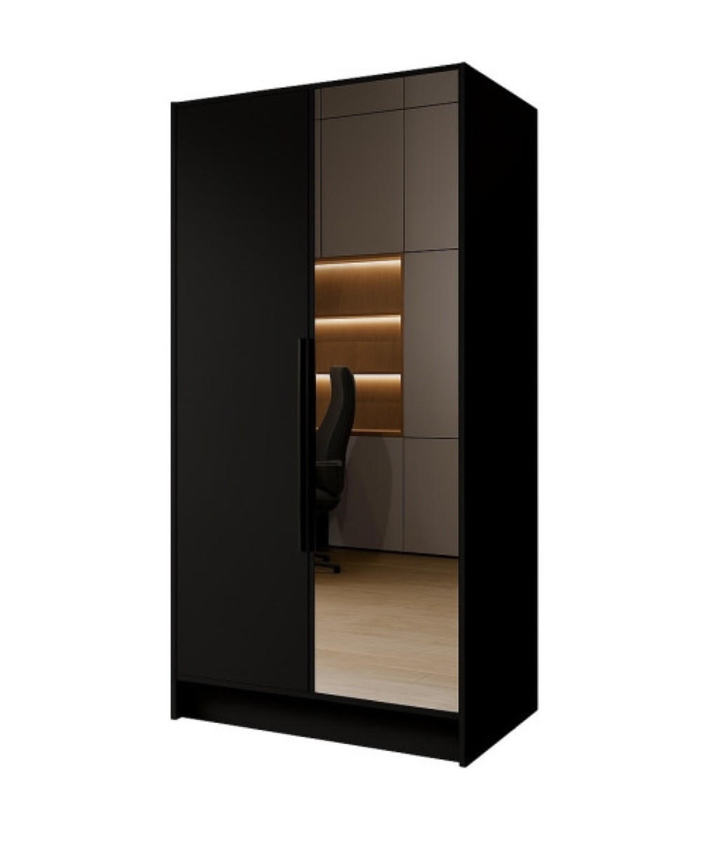 SCHRANK Schwarz LUSO Mit Spiegel Und Schwarzen Griffen 100 g - Schwarz, Holzwerkstoff (102/200/51cm) - Sepro Meble