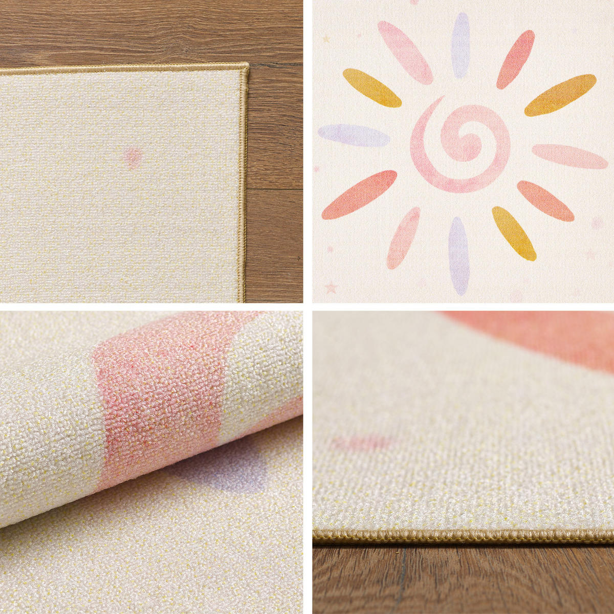 TEPPICH Kinder Flachgewebe Sonnenblume-Motiv Polyamid rutschfest Kinderzimmer Creme Rechteckig 140x200 - Creme, Textil (140/200cm) - KADIMA DESIGN