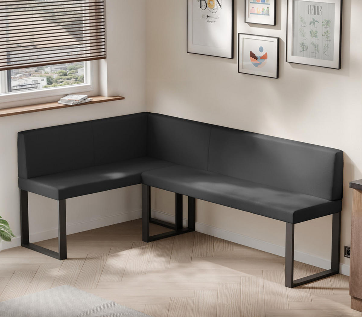 ECKBANK links SANA U Kunstleder glatt, 142/196 cm Schwarz - Schwarz, Kunststoff/Textil (142/196cm) - Idohome
