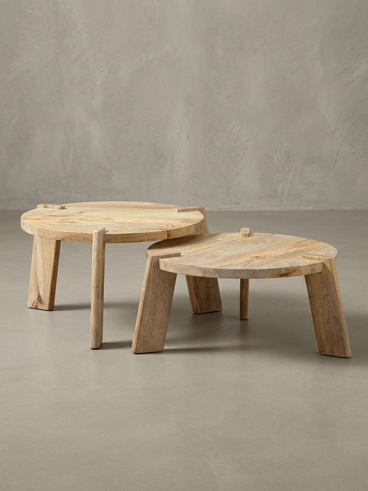 COUCHTISCH 2er Set Mango Massivholz Messingstreifen Handgefertigt HELEN, Beige 53x53x32 cm - Beige, Mangoholz/Holz (53/53/32cm) - KADIMA DESIGN