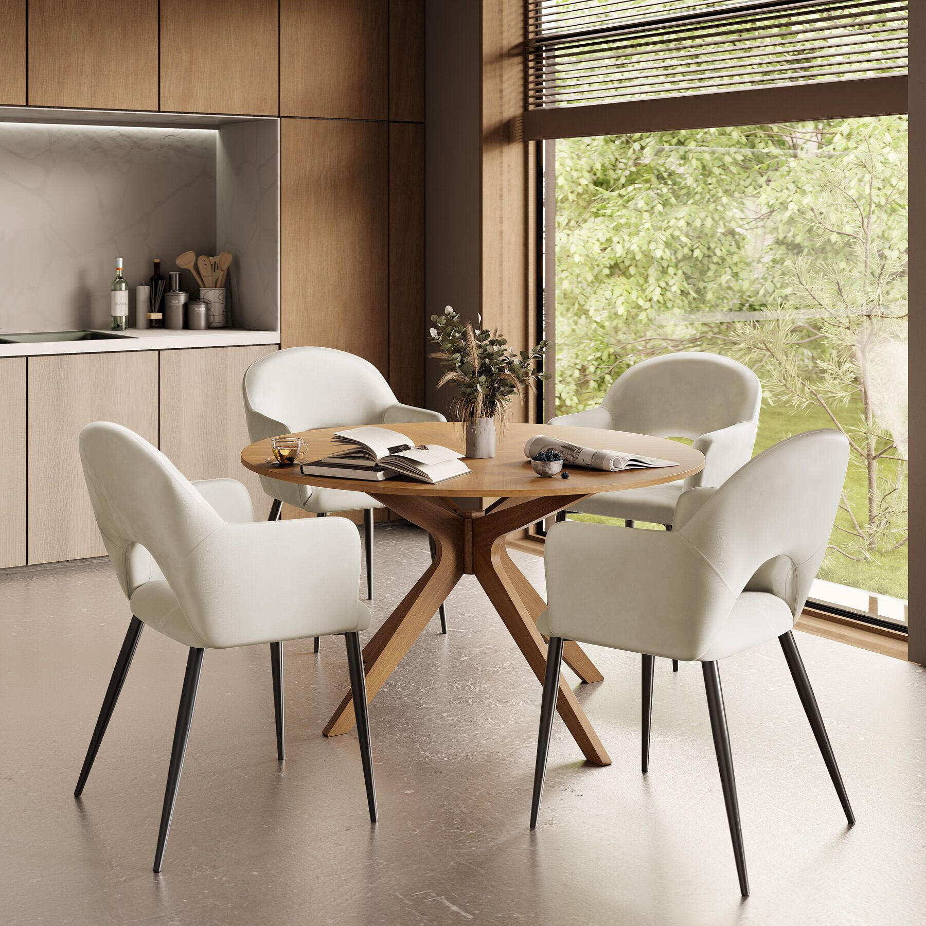 Thumbnail - tectake Armlehnstuhl, Creme, Kunststoff, Pappel, 57x87.5x61.5 cm, Esszimmer, Stühle, Esszimmerstühle, Armlehnenstühle