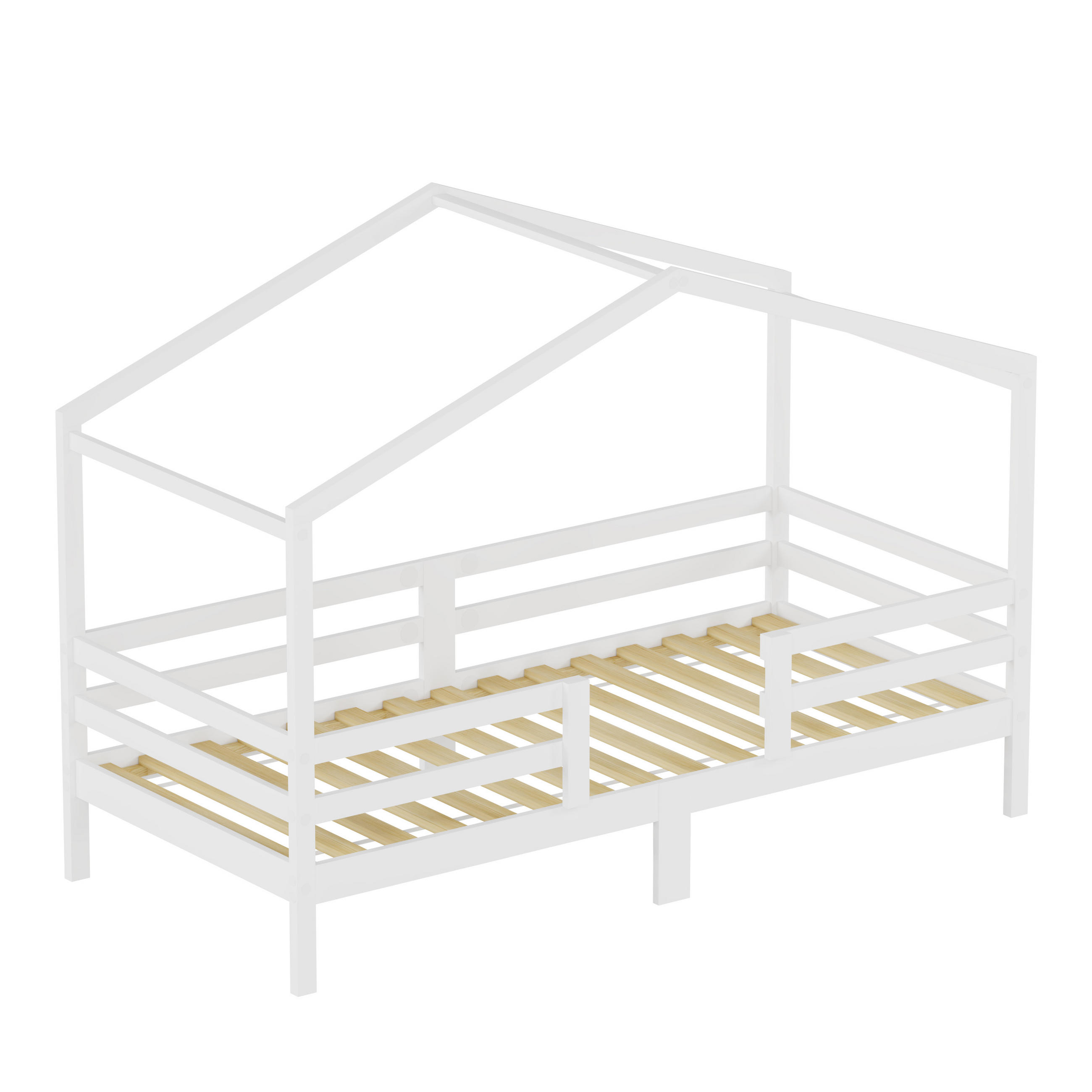 HAUSBETT 90/200 cm mit Rausfallschutz, DE-41909, in Weiß - Weiß, Holzwerkstoff (90/200cm) - ComfortXL