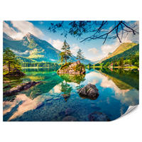 FOTOTAPETE für Schlafzimmer Bergsee Nadelbäume Felsen Natur Landschaft 450x315 - Türkis/Beige, Papier (450/315cm) - Muralo