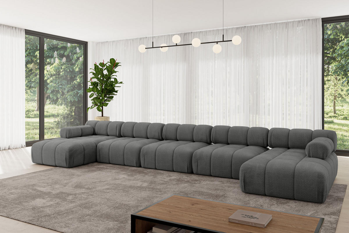 WOHNLANDSCHAFT modulares Sofa Tesso-U3 - 475x160x70 cm Dunkelgrau Velours - Dunkelgrau, Holzwerkstoff/Textil (475/70/160cm) - ALTDECOR