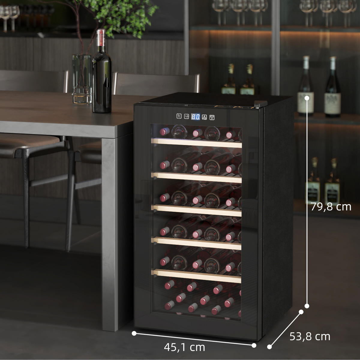 WEINKÜHLSCHRANK für 41 Weinflaschen, 91 Liter Kapazität, LED-Anzeige, Schwarz - Schwarz, Metall (45.1/79.8/53.8cm) - HOMCOM