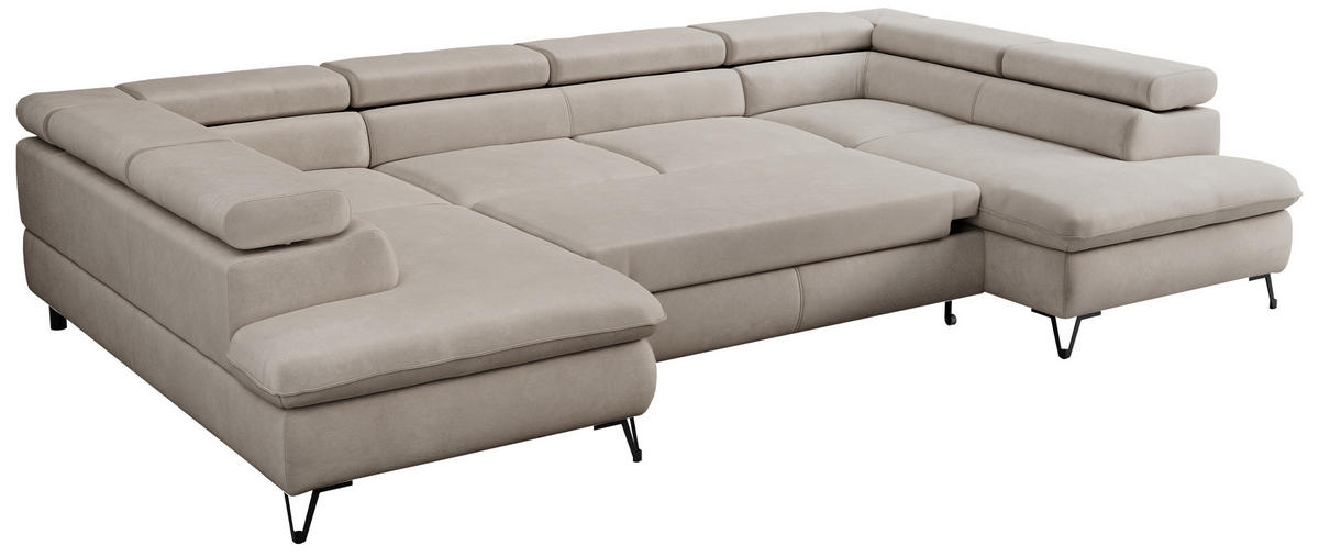 WOHNLANDSCHAFT PETER U Samt Beige - Beige/Schwarz, Textil/Metall (346/76/208cm) - MKS