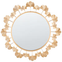 WANDSPIEGEL Metall gold rund 60 cm Ginkgo-Verziehrung Codolet - Goldfarben, Metall (60/60/3cm) - Beliani