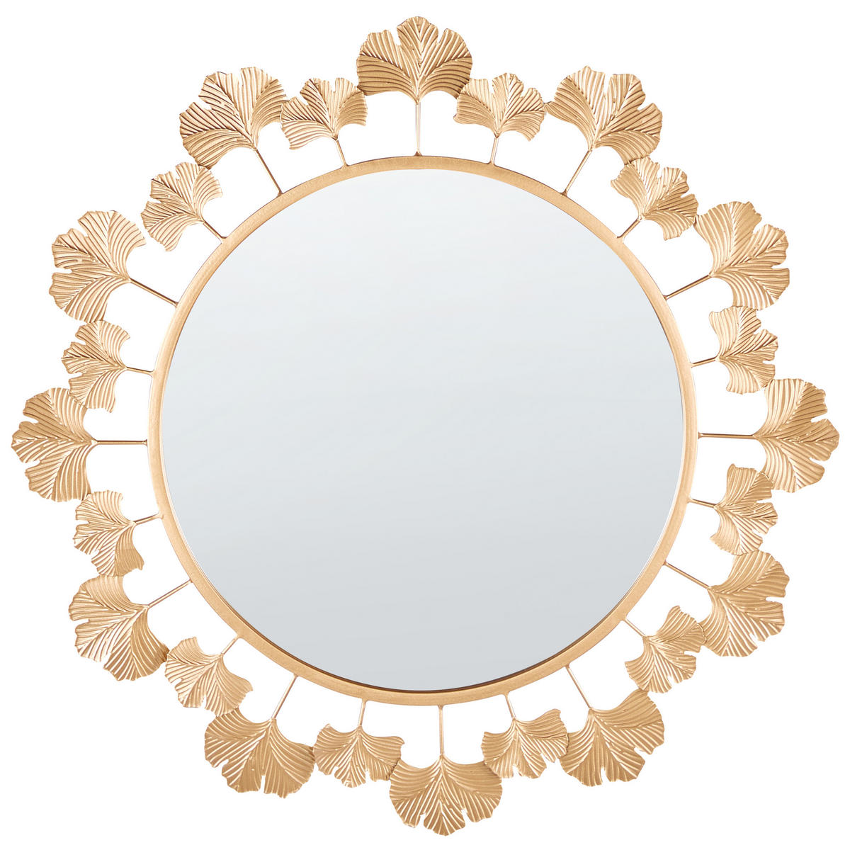 WANDSPIEGEL Metall gold rund 60 cm Ginkgo-Verziehrung Codolet - Goldfarben, Metall (60/60/3cm) - Beliani