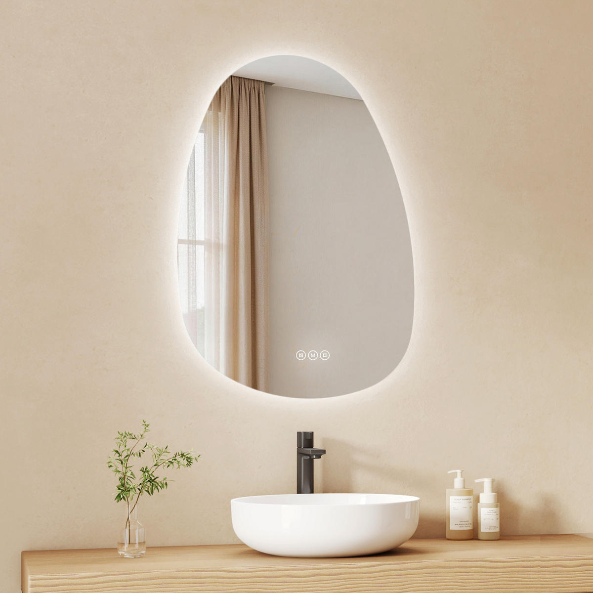 BADSPIEGEL asymmetrisch mit LED-Beleuchtung, Antibeschlag, 45/65 cm - Transparent, Glas (45/65/2.5cm) - EMKE