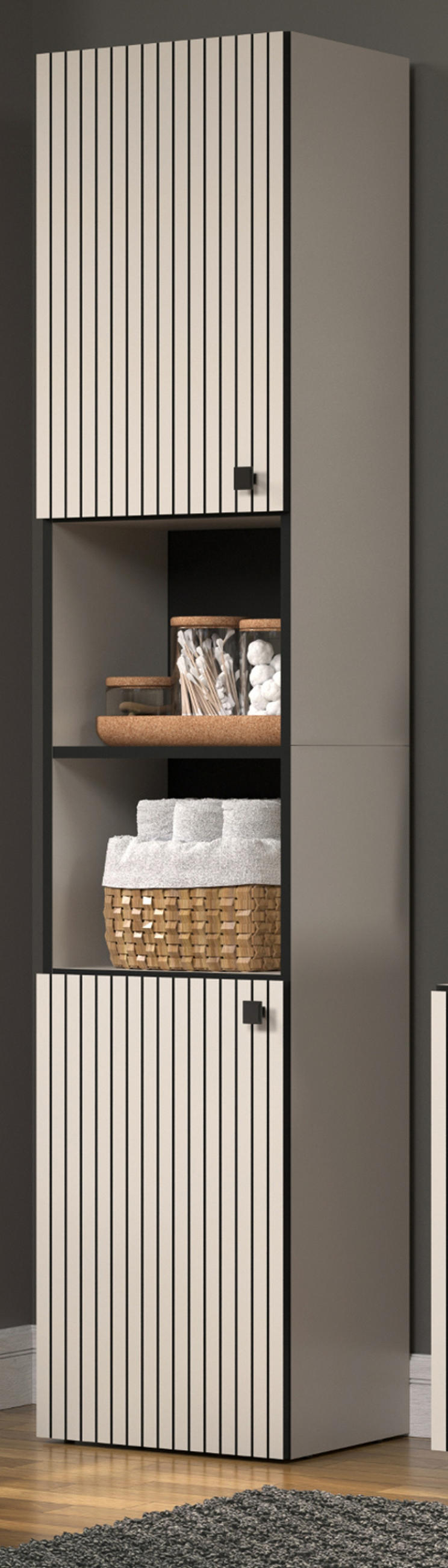 HOCHSCHRANK Kaschmir, grau 40 x 186 cm, Badschrank 2-türig - Kaschmir/Schwarz, Holzwerkstoff/Metall (40/186/31cm) - Top.Furn