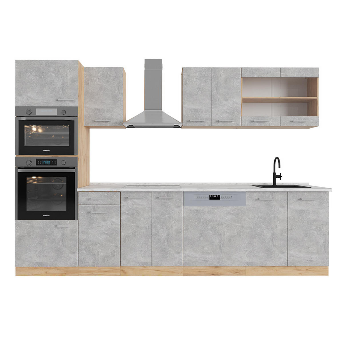 KUCHYŇSKÝ KOUT R-Line Beton/zlatý dub - šedá, kompozitní dřevo (300/81.6/60cm) - Vicco