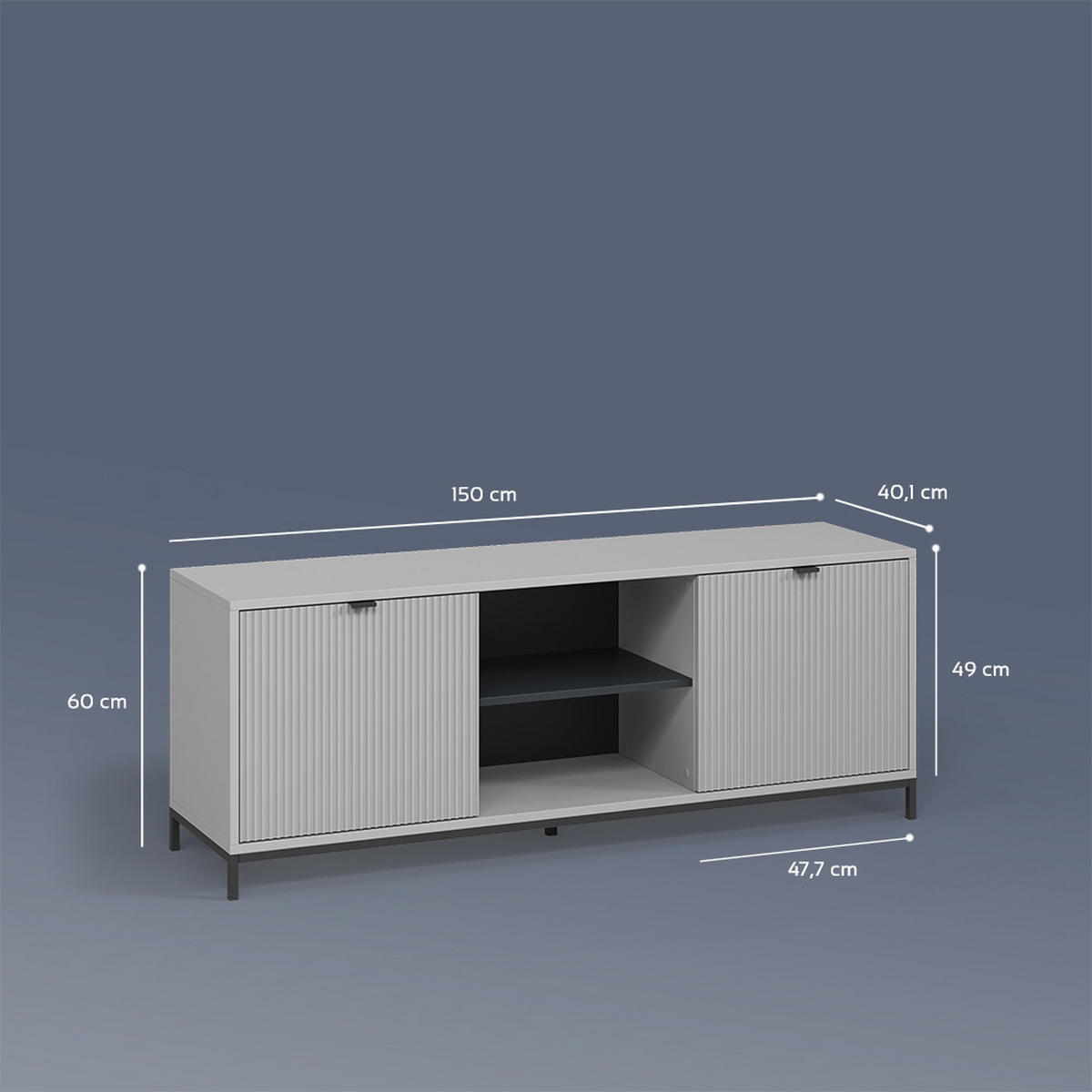 LOWBOARD Aterno Grau 150 x 60 cm mit 2 Türen - Grau, Holzwerkstoff (150/60/40.1cm) - Livinity®