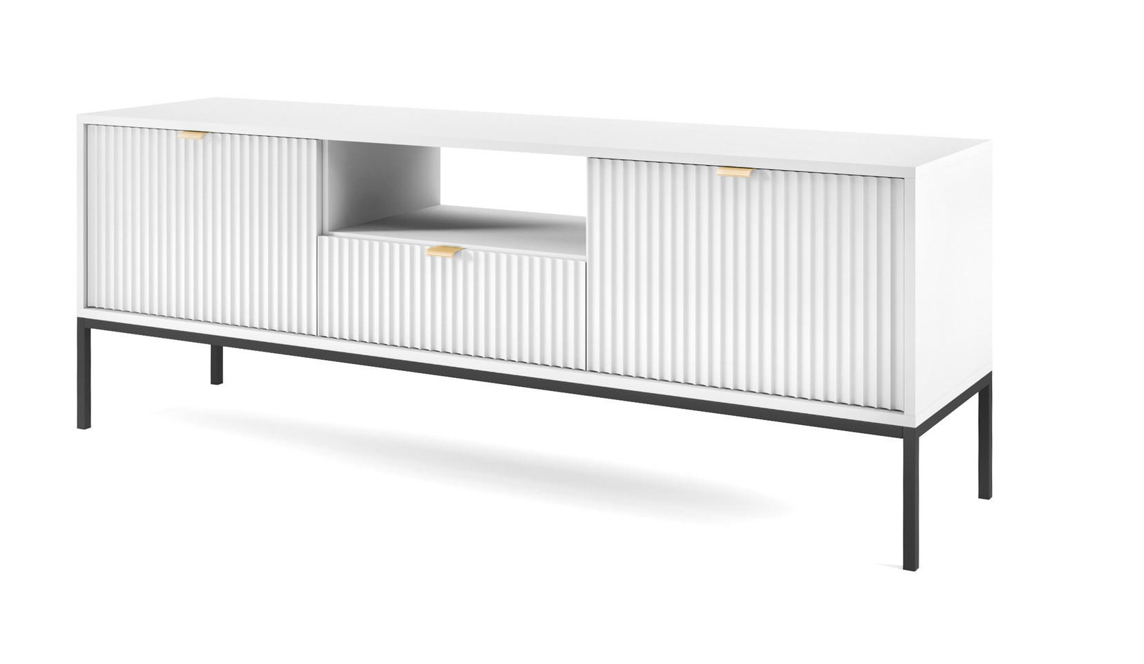 TV-SCHRANK 154 cm Galla mit Schublade, 2 Türen, gold accessories, Weiß + Schwarz - Schwarz/Weiß, Holz (154/56/39cm) - Emporius