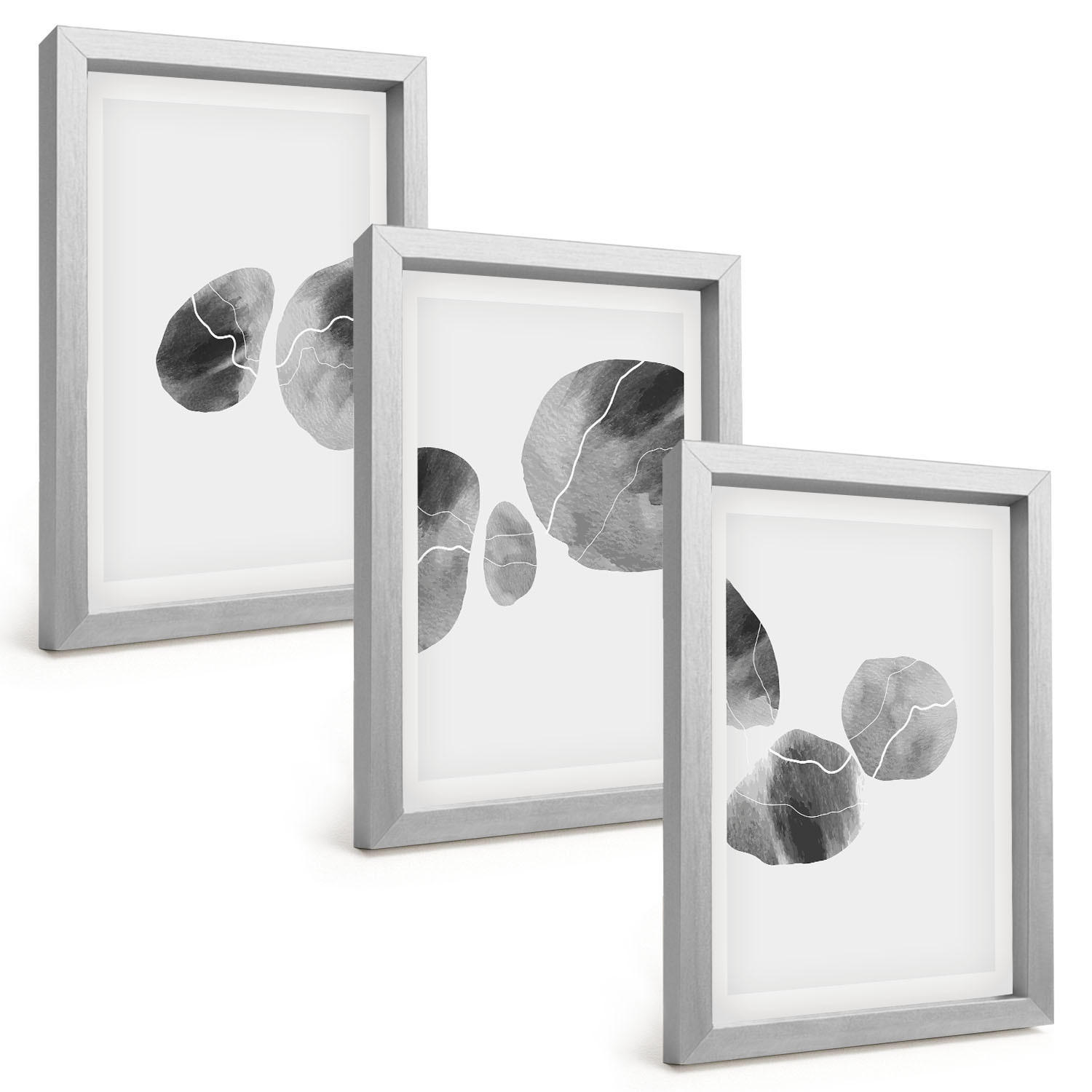 BILDER SET 3er Set - 20x30 cm Silberner Rahmen - Abstrakte Kunst, Farbspritzer - Silberfarben, Kunststoff (20/30cm) - TULUP