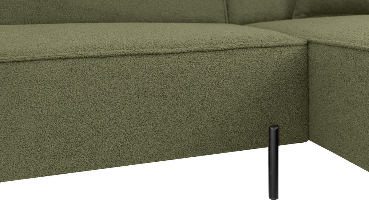 ECKSOFA Hana Loft 3-Sitzer Ecke Rechts, Boucle, Grün 241/80/168 cm - Schwarz/Grün, Textil/Metall (241/168cm) - WFL GROUP