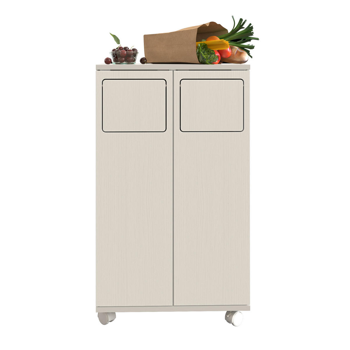 KOMMODE 46,7/35/80 cm mit 2 Fächern, Rollen und 180° Türen aus MDF, Weiß - Weiß, Holzwerkstoff (46/80/35cm) - Redom