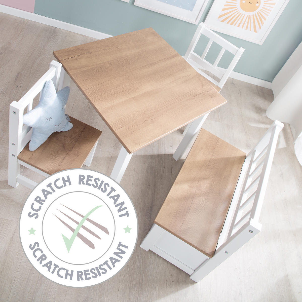 KINDERSITZGRUPPE Woody - Weiß/Sonoma Eiche, Holzwerkstoff (56/49/56cm) - Roba