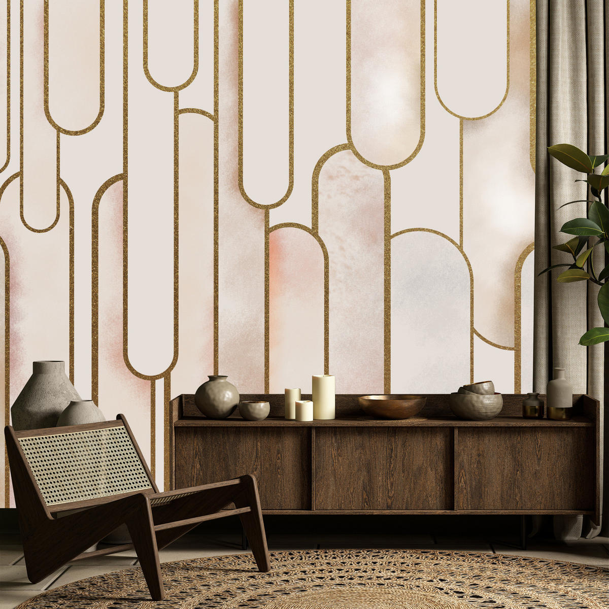 FOTOTAPETE für Wohnzimmer Abstraktion Art Deco 250x175 - Beige/Rosa, Papier (250/175cm) - Muralo