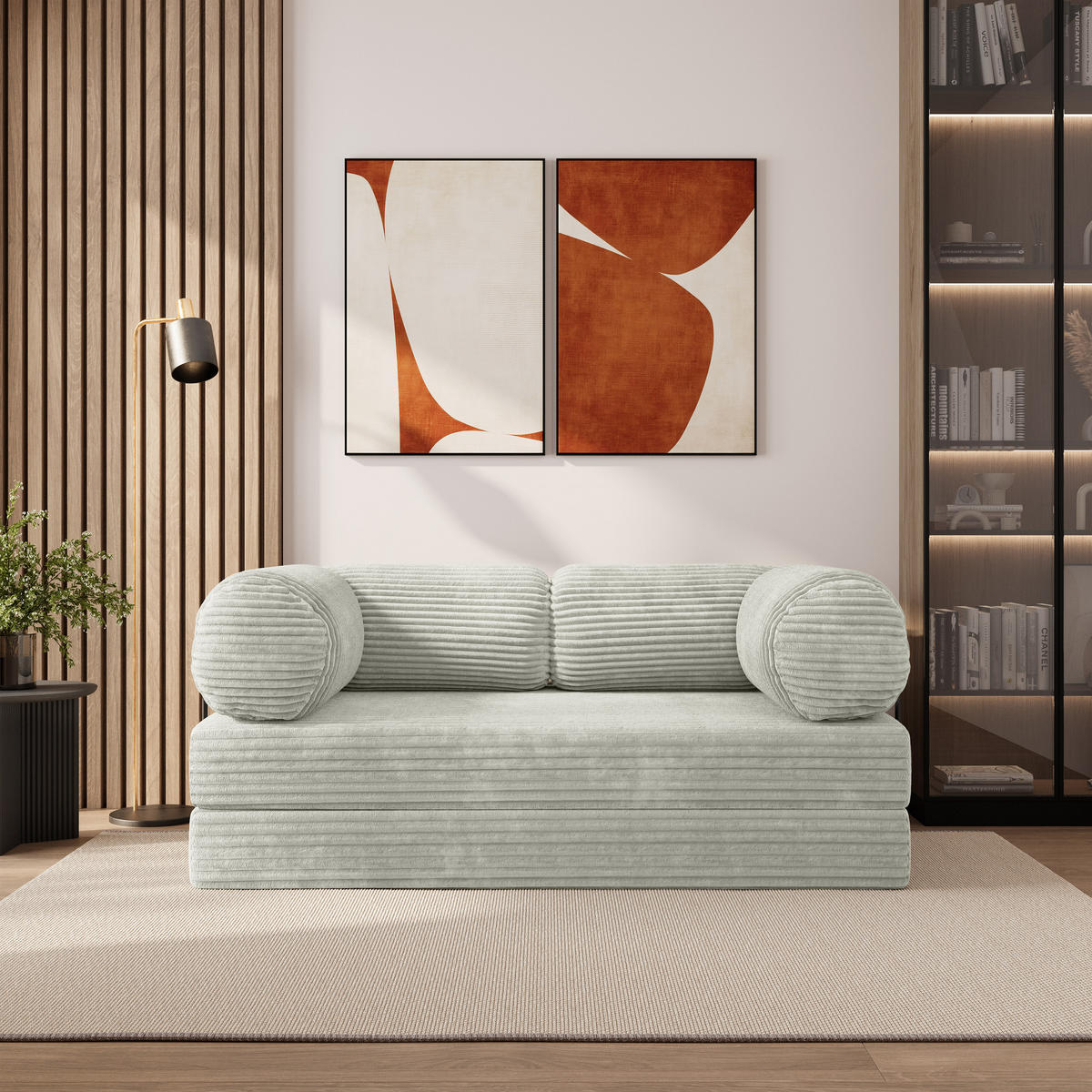 BETTSOFA ALVIO aus Schaumstoff Cordstoff Hellgrau Schlaffunktion - Hellgrau, Textil (170/68/80cm) - MASSENO