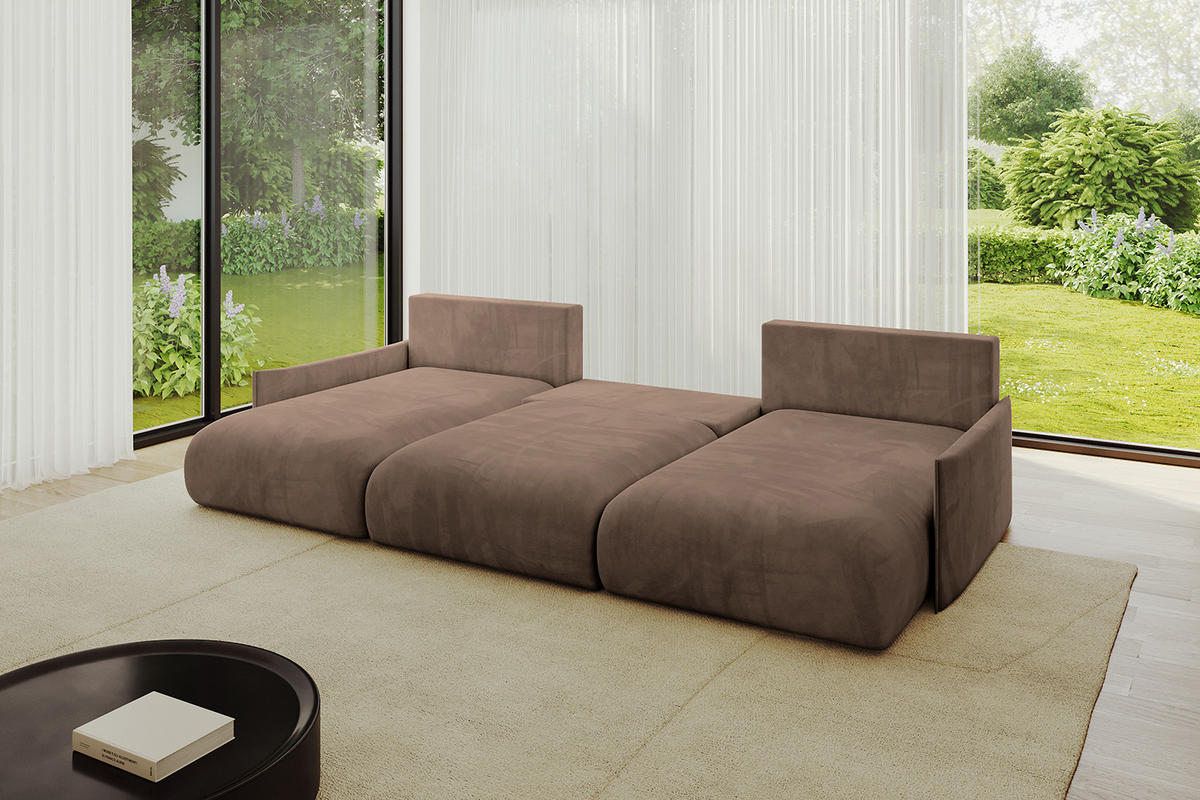 WOHNLANDSCHAFT mit Schlaffunktion und Bettkasten ONESK-U-v1 304x165x40 Braun Velours - Braun, Holzwerkstoff/Kunststoff (304/90/165cm) - ALTDECOR