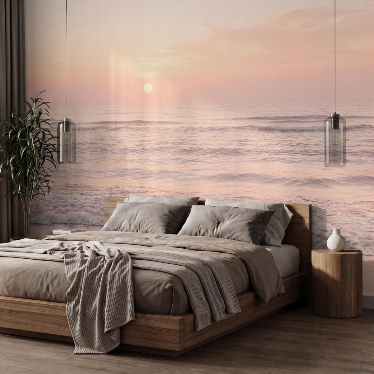 TAPETE - Sonne - Strand - Rosa - 350x240 cm - Hellrosa, Papier (350/240cm) - OnlyWow