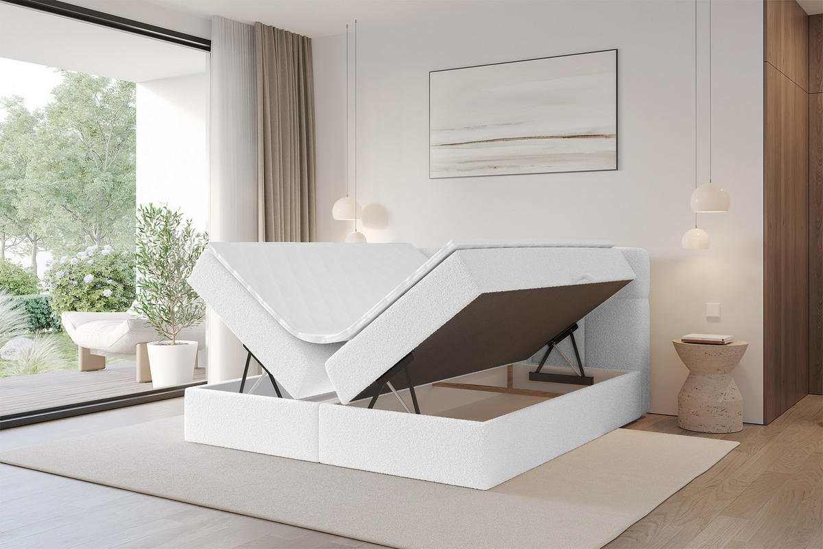 BOXBETT mit Matratze H3 - FAMA - 120x200 cm Weiß Quelle - Weiß, Holzwerkstoff (120/200cm) - ALTDECOR
