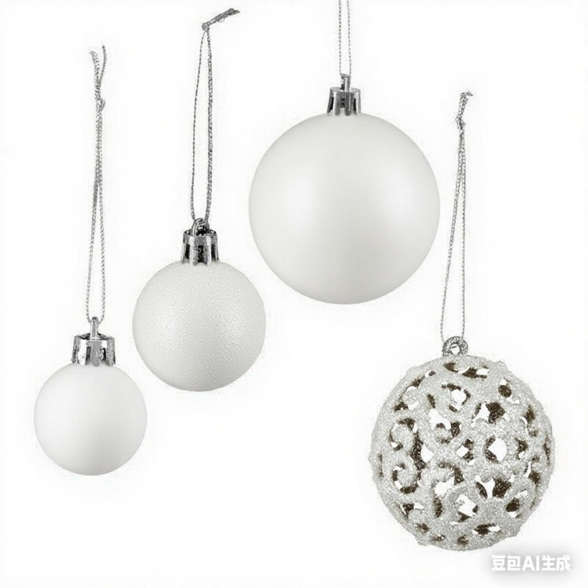 VIANOČNÉ gule - biela/strieborná, plast (6/7/6cm) - Relaxdays