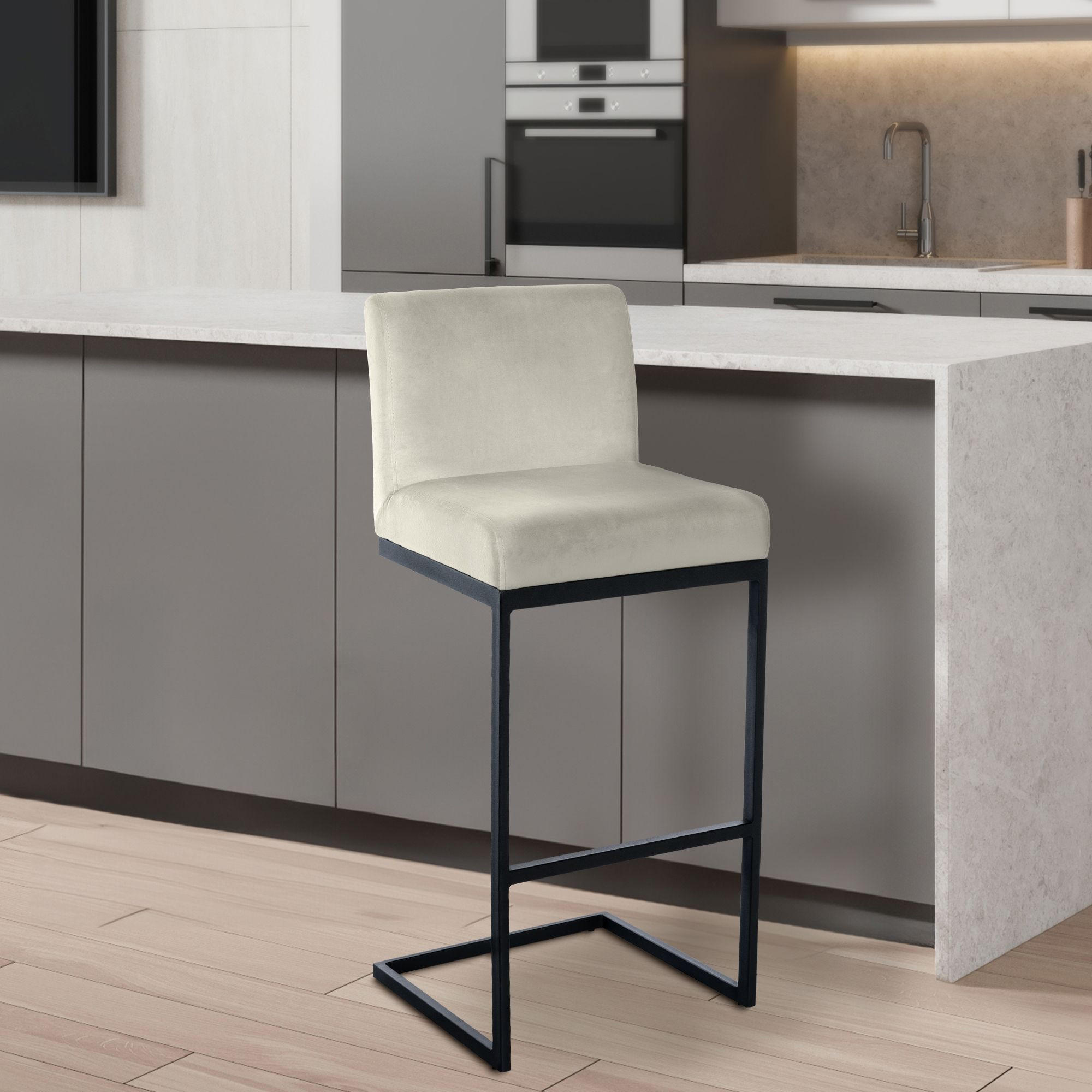 BARHOCKER Samt Creme - Creme/Schwarz, Textil/Metall (43/104/53cm) - CLP