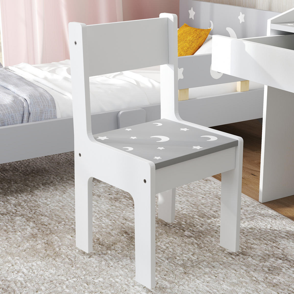 SCHREIBTISCH-SET DE-17524 mit Schublade und Sternenmotiv Grau - Grau, Holzwerkstoff (69/75/50cm) - ComfortXL