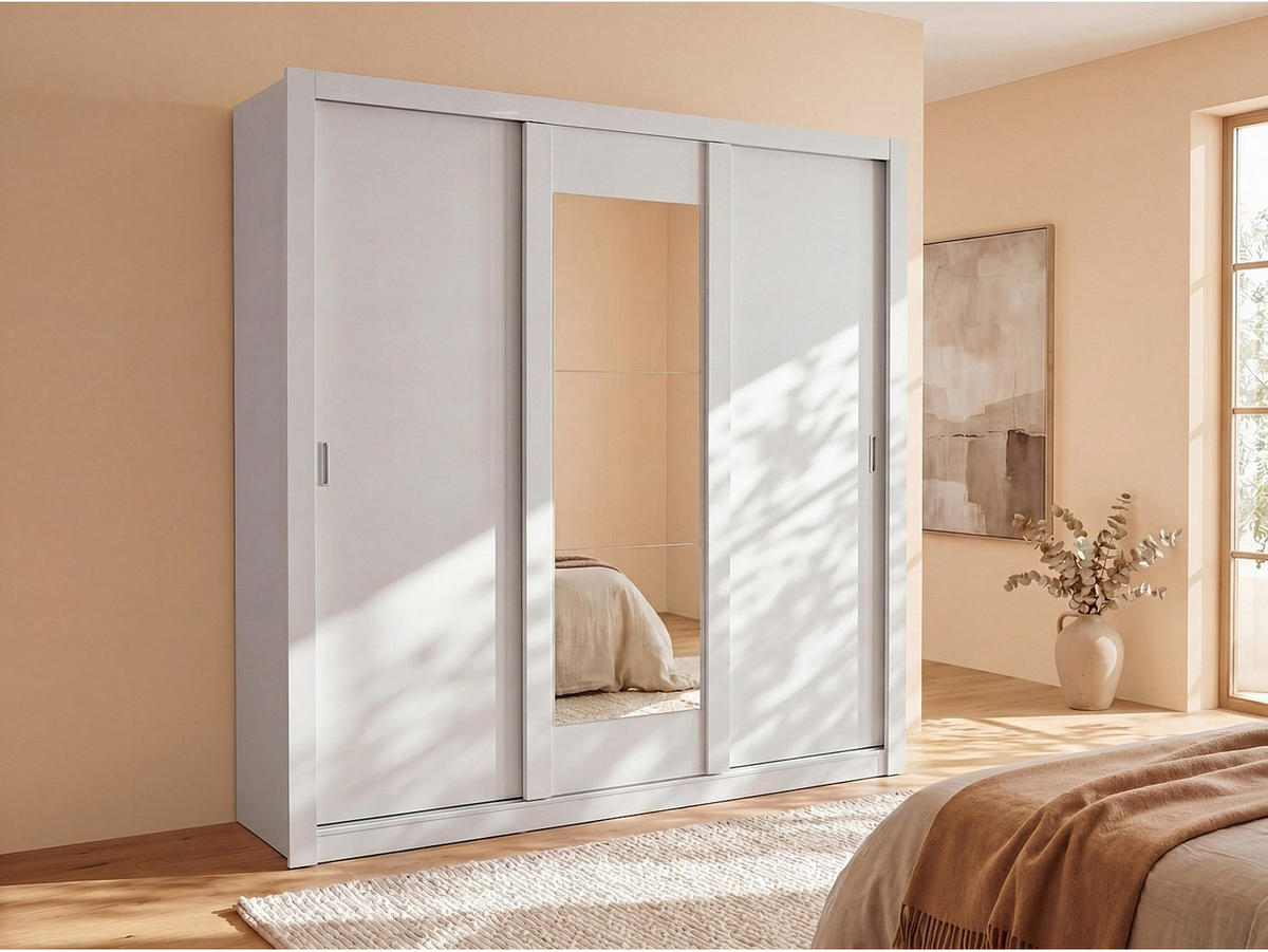 KLEIDERSCHRANK - 220 cm x 52 cm - Holz, Platte - Weiß ROXANE - Weiß, Holz (220/219/52cm) - Vente-Unique