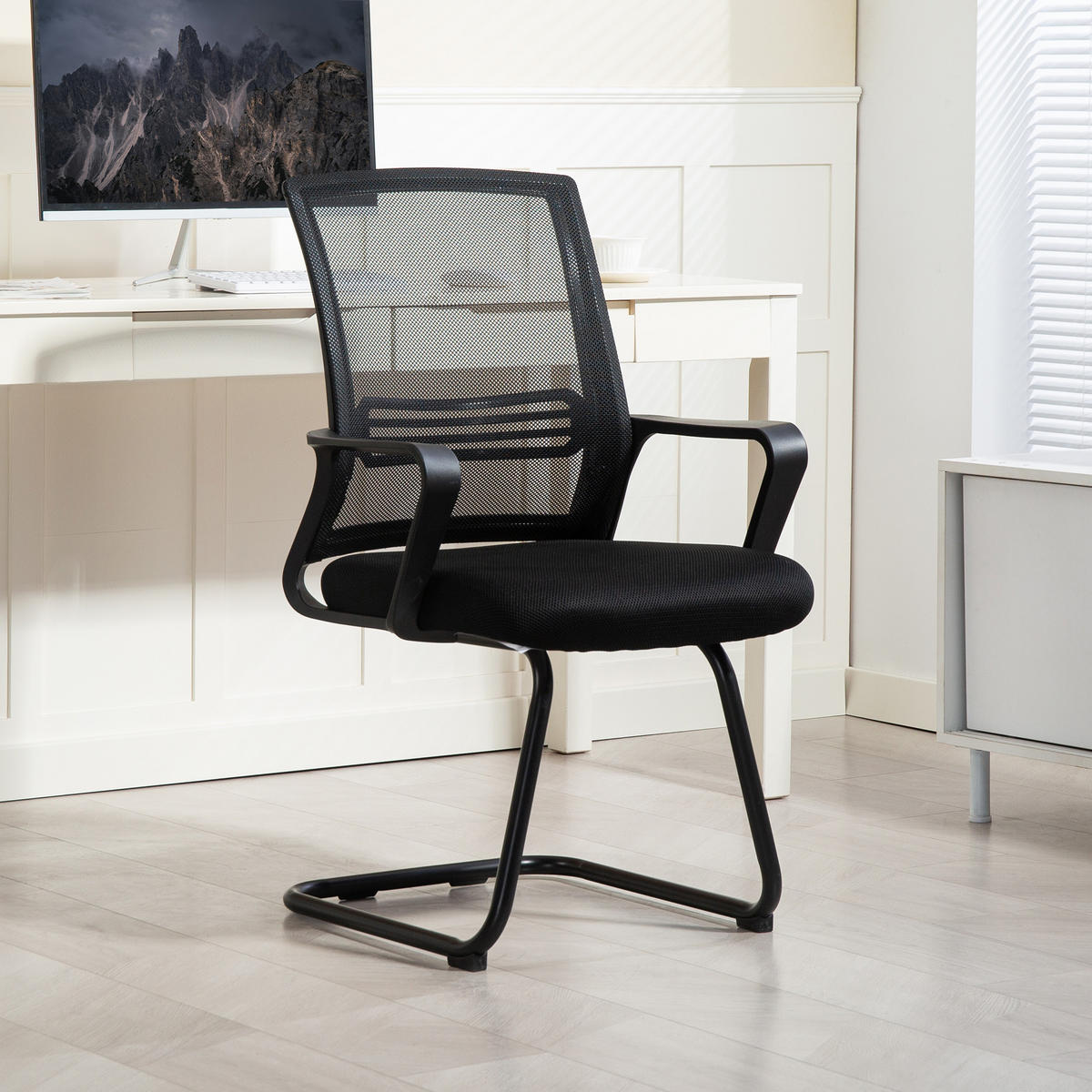 BÜROSTUHL DE-05162 Netzstoff & Schaukelsitz mit Kufenbasis Schwarz - Schwarz, Metall (57.5/93/58.5cm) - ComfortXL