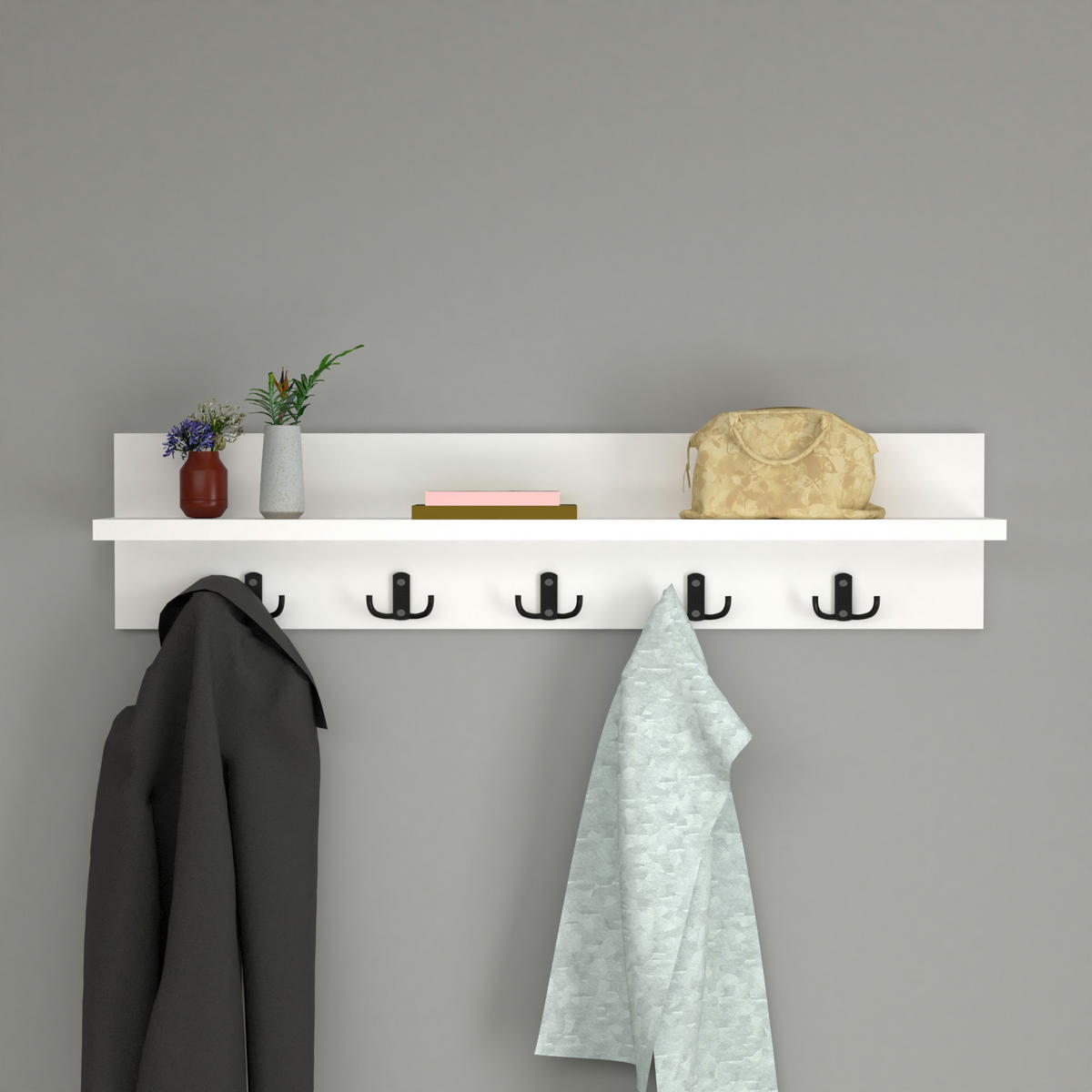 WANDGARDEROBE Hammarö - Weiß, Holzwerkstoff (80/18/13cm) - [en.casa]