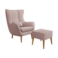SESSEL Estjano Cord mit Fußbank - Hellrosa/Beige, Holz/Textil (80/106/95cm) - MIRJAN24