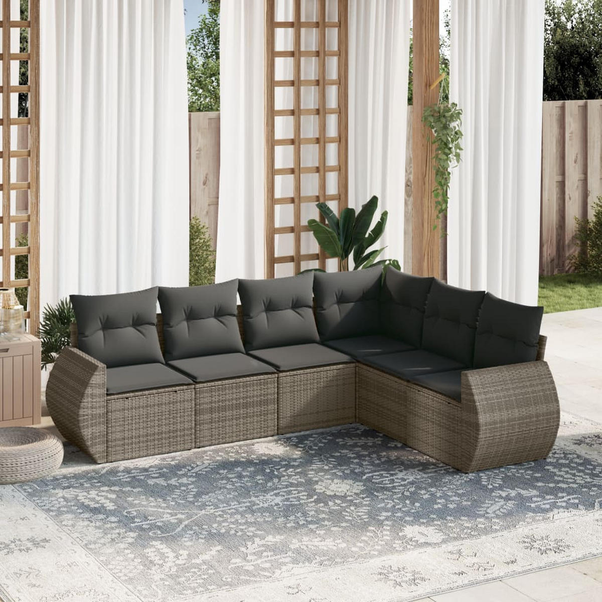 GARTEN-SOFAGARNITUR 6-teilig Mit Kissen Grau Poly Rattan - Grau, Kunststoff - vidaXL