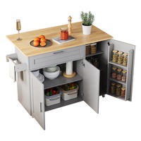 KÜCHENINSEL grau aus MDF mit klappbarer Eichenoptik-Platte 132,5 × 44 × 90 cm - Grau, Holzwerkstoff (132.5/90/70cm) - Luhomfu