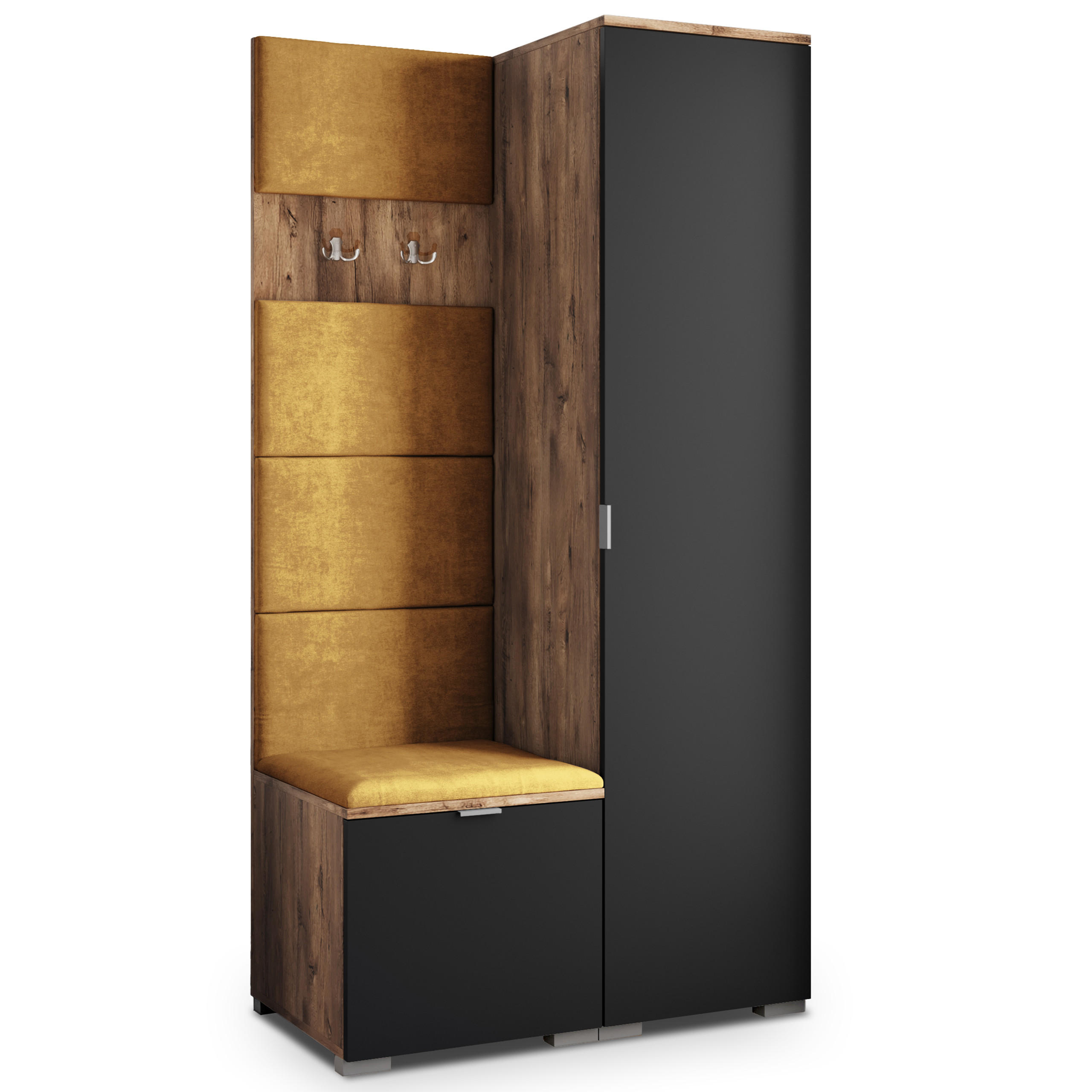 Masseno Garderobenschrank Eiche, Schwarz, Gelb 95x181x51 cm