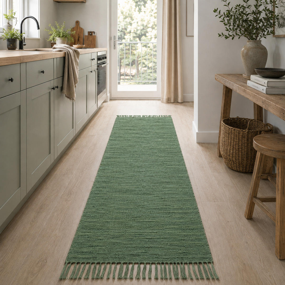 BAUMWOLLE NATUR TEPPICH LÄUFER JOLLY COTTON - Dunkelgrün, Textil (70/250cm) - Pergamon