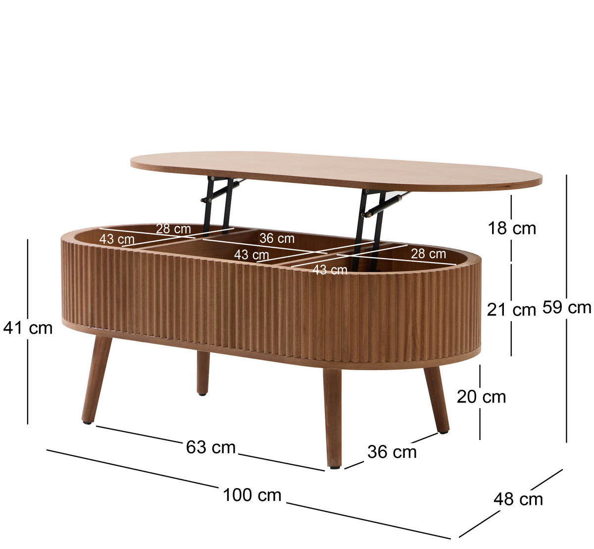 COUCHTISCH Rund Braun 100 x 48 x 41 cm - Braun, Holz (48/100/41cm) - Nordlys