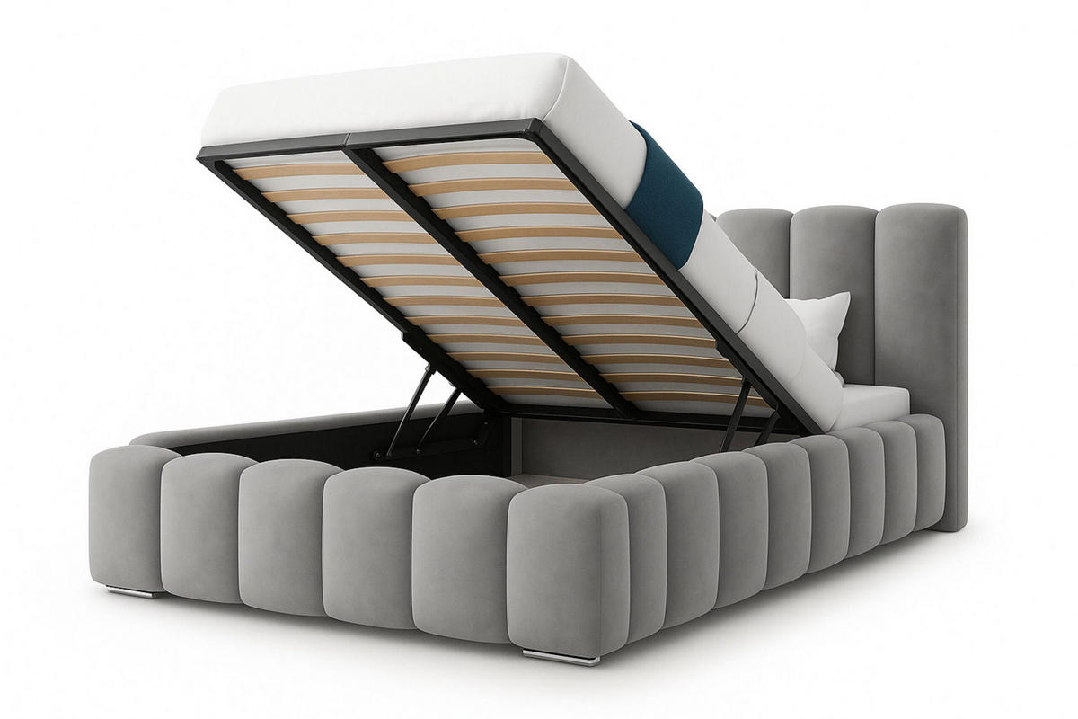 POLSTERBETT BARON mit Kopfteil, 140 x 200 cm, Doppelbett mit Bettkasten und Lattenrost aus Metall, Velourstoff, Frabe: Grau - Grau, Holz/Kunststoff (140/200cm) - Agmat-Furniture