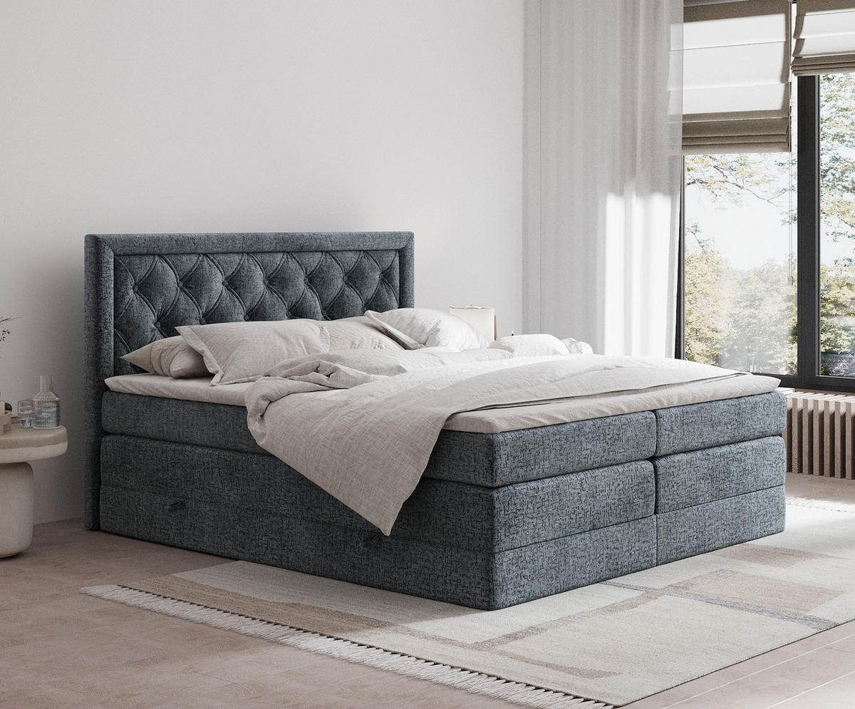 BOXSPRINGBETT Aurelia Blau Grau 140/200 cm - Blaugrau/Schwarz, Holz/Holzwerkstoff (140/200cm) - Maison de Reve