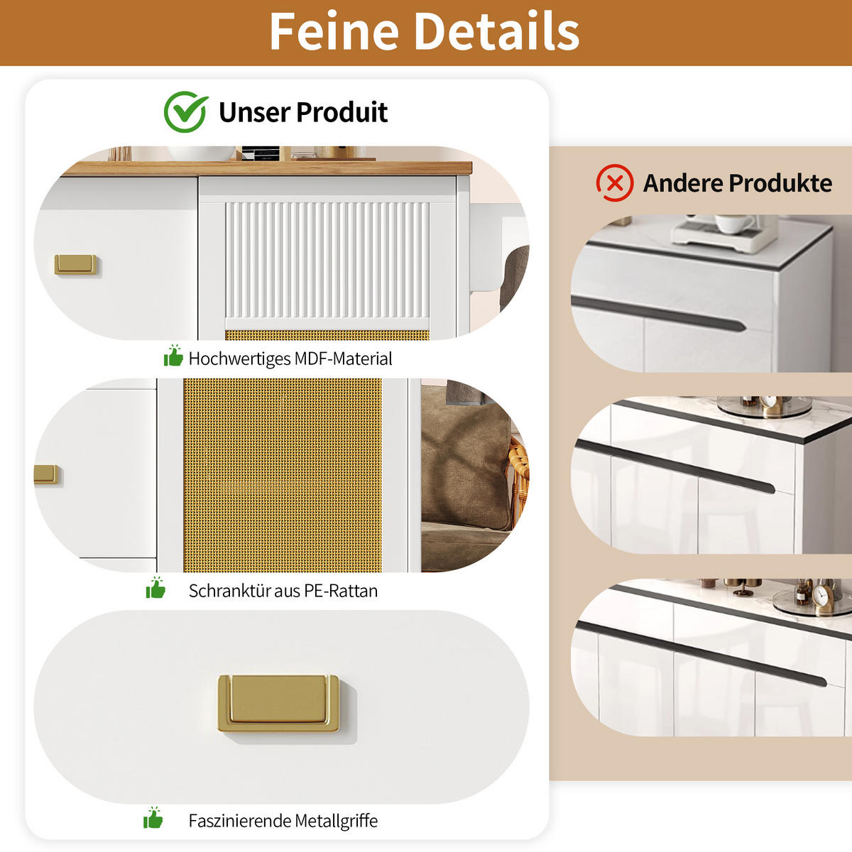 KÜCHENINSEL 146.85x70x90cm Weiß mit Schubladen, Schiebetüren & 6 Rollen - Weiß, Holzwerkstoff (146.85/90/70cm) - Modfu