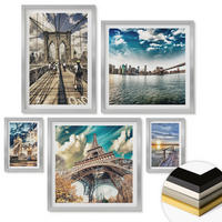 WANDBILDER 5er Set - 50x50 cm & 20x30 cm & 40x60 cm Silberner Rahmen - Abstrakte geometrische Formen - Silberfarben, Kunststoff (40/60cm) - ArtPrintCave