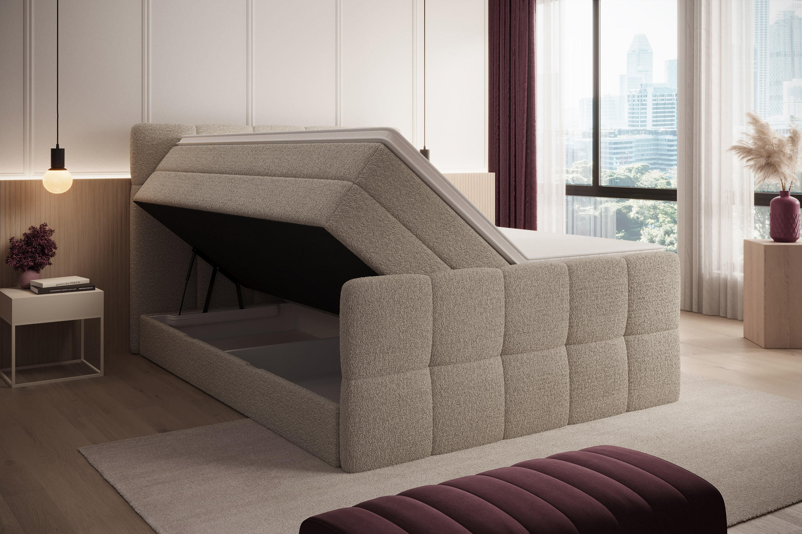 BOXSPRINGBETT Madison 2 beige 200/200 H3/H4 Boucle - Beige, Textil (200/200cm) - wonello