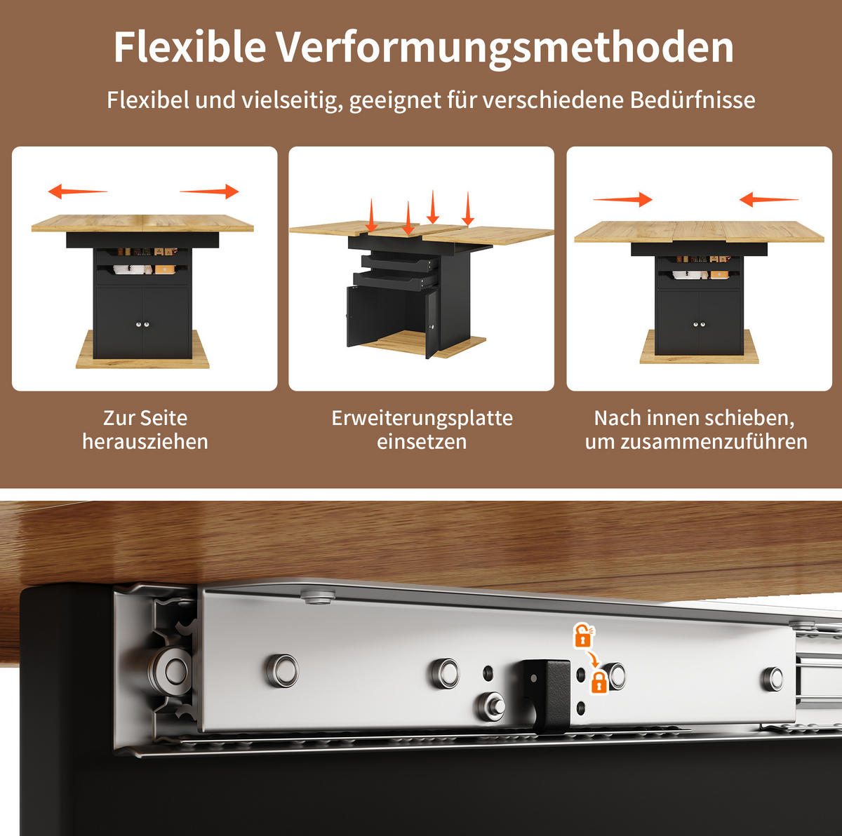 AUSZIEHTISCH 110/140/80 cm Schwarz mit Stauraum Soft-Close aus MDF - Schwarz, Holzwerkstoff (110/80/76cm) - OKWISH